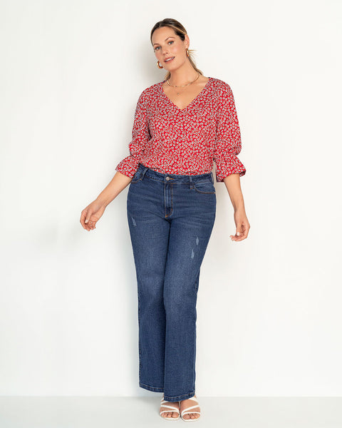 Blusa estampada con elástico recogido para mangas tipo globo#color_145-estampado-flores-pequenas