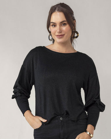 Camiseta manga larga cuello redondo con mangas con volumen#color_700-negro