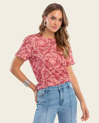 Camiseta manga corta estampada con doblez en manga#color_499-flores