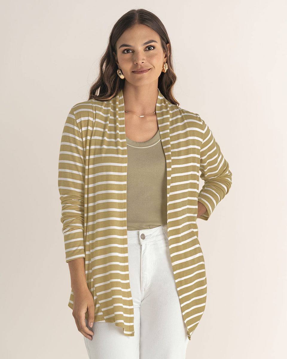 Camiseta abierta manga larga estampada de silueta semiajustada