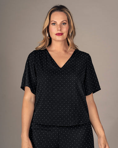 Blusa manga corta con apliques brillantes#color_700-negro