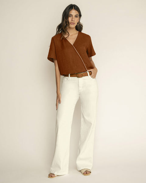 Blusa manga corta de escote en V cruzado#color_c20-terracota