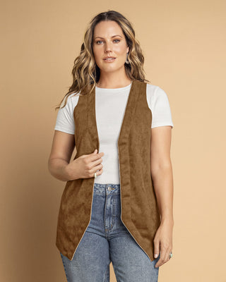 Chaleco en tela con acabado aterciopelado#color_831-cafe-oscuro