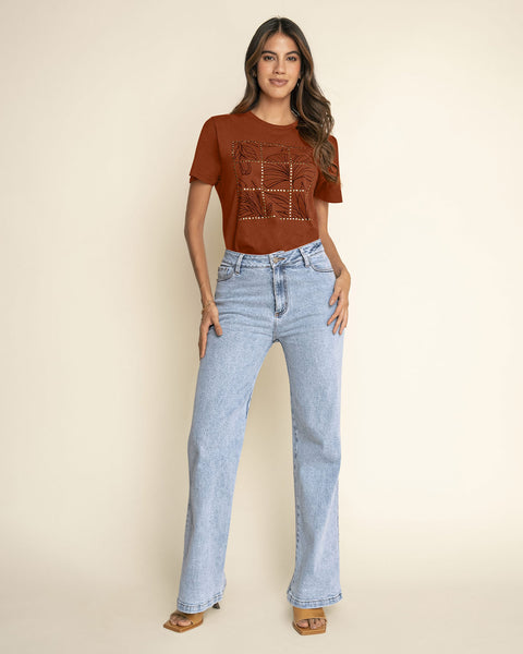 Camiseta manga corta en algodón con estampado en frente#color_c20-terracota-estampado