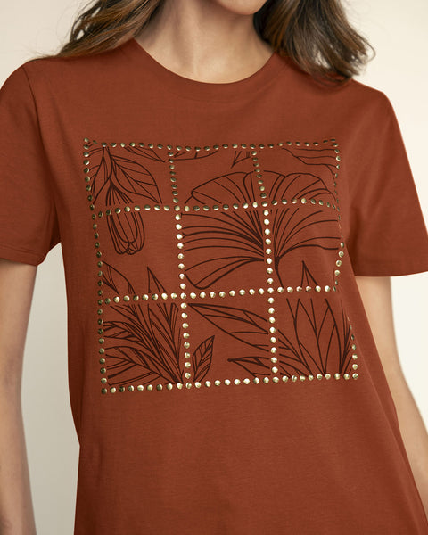 Camiseta manga corta en algodón con estampado en frente#color_c20-terracota-estampado