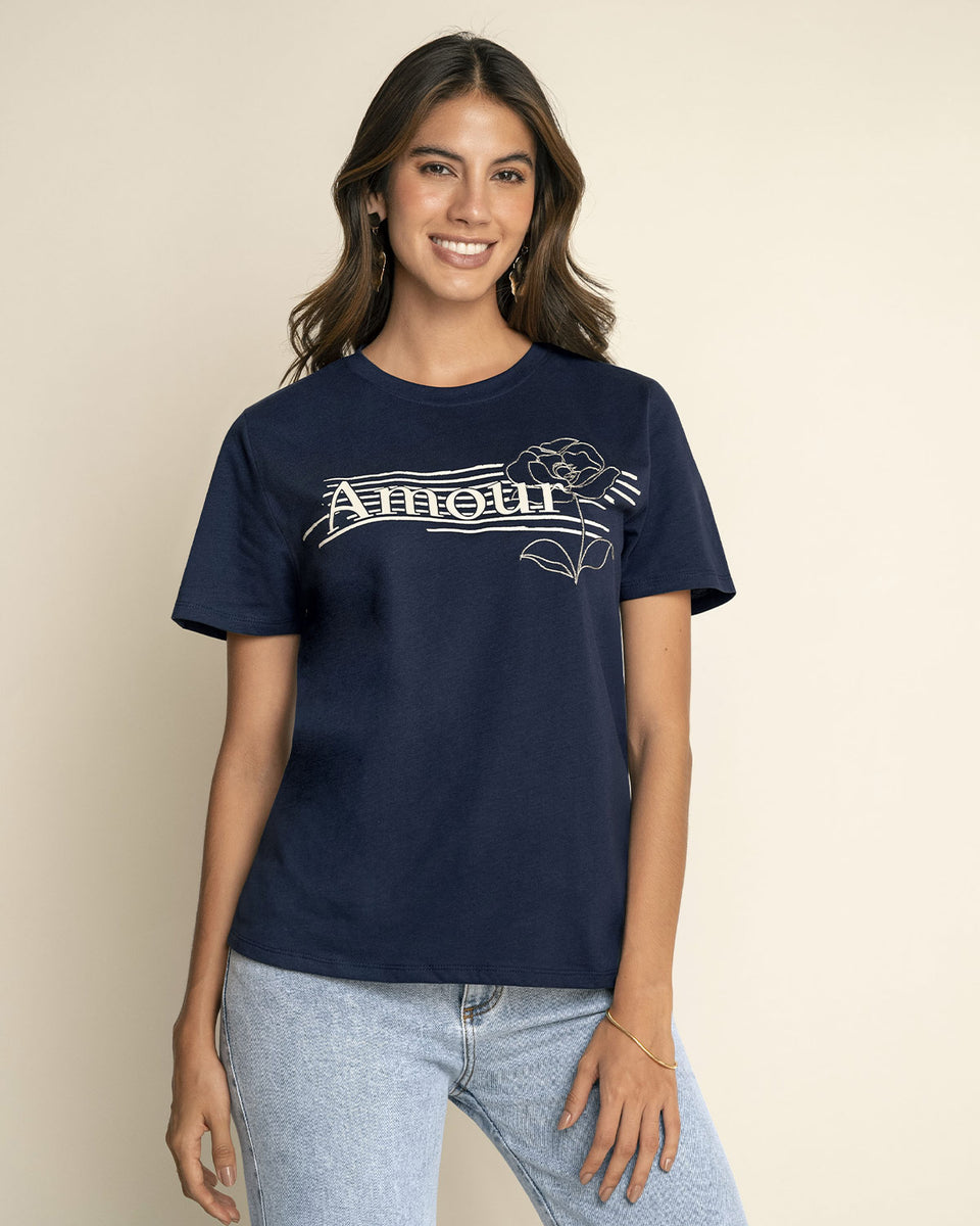 Camiseta manga corta en algodón con estampado en frente