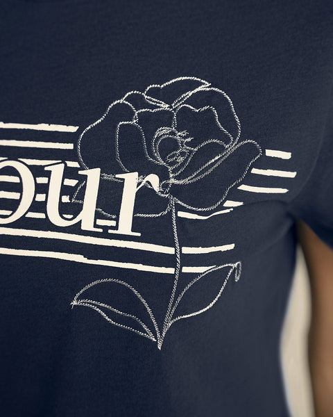 Camiseta manga corta en algodón con estampado en frente#color_c42-azul-oscuro