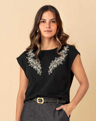 Camiseta manga corta con detalle bordado#color_700-negro