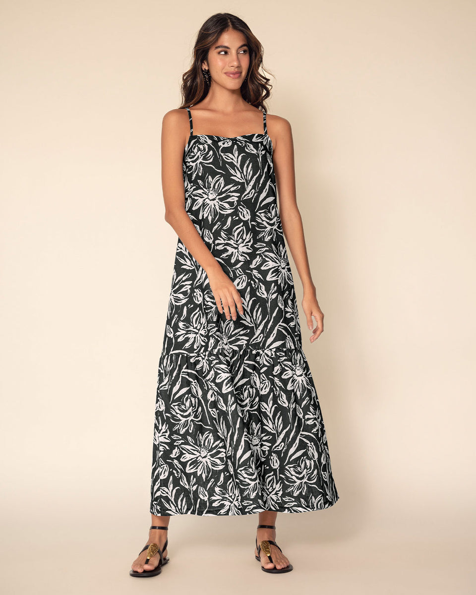 Vestido largo estampado de escote recto y tiritas