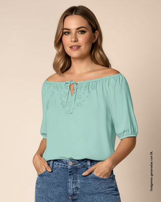 Blusa manga corta con cuello elástico#color_c38-menta