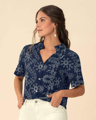 Camisa manga corta cuello nerú de silueta amplia#color_086-ojalillo-estampado