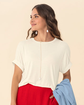 Camiseta básica manga corta con elástico ancho#color_018-marfil