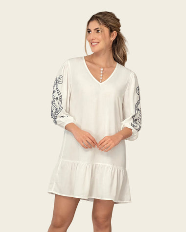 Vestido corto con estampado en mangas#color_018-marfil
