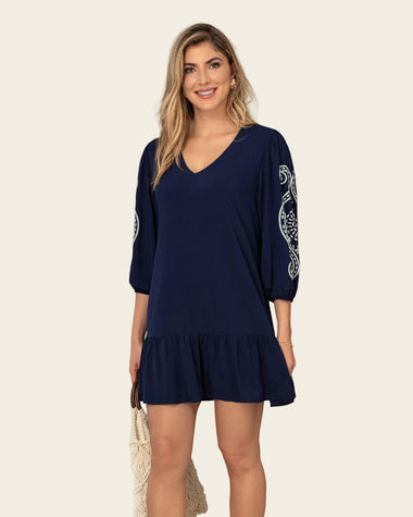 Vestido corto con estampado en mangas#color_c42-azul-osc