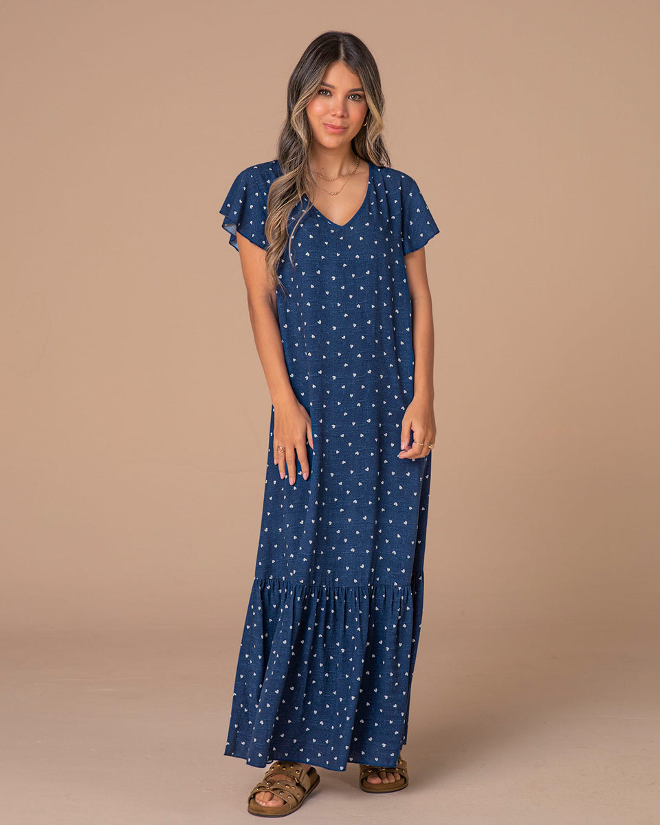Vestido largo con vuelo en borde
