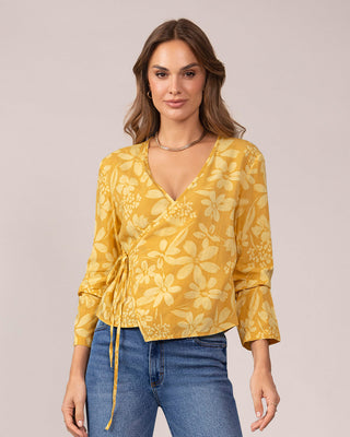 Blusa manga larga de diseño cruzado en frente#color_100-flores