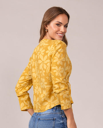 Blusa manga larga de diseño cruzado en frente#color_100-flores