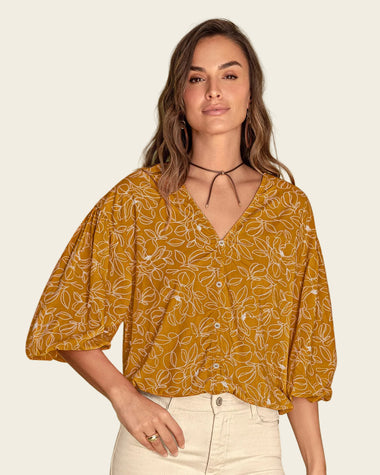 Blusa estampada de mangas 3/4#color_001-floral-amarillo