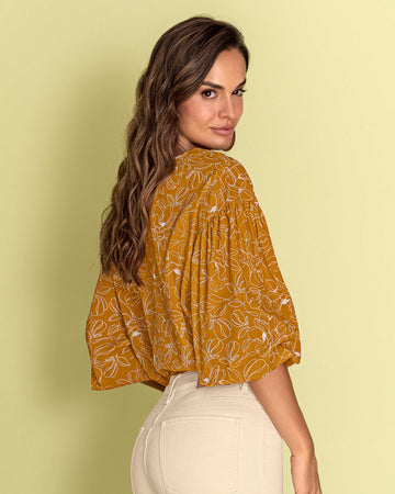 Blusa estampada de mangas 3/4#color_001-floral-amarillo