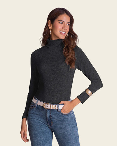 Camiseta manga larga cuello alto en tejido de punto#color_700-negro