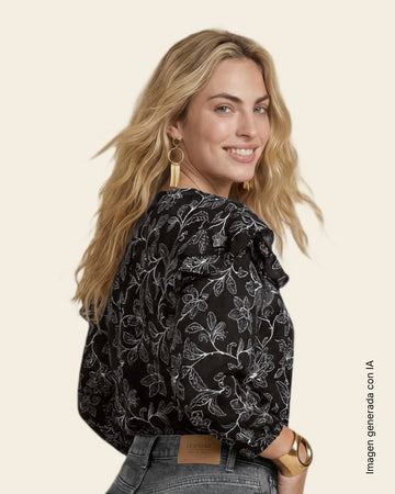 Blusa manga 3/4 con vuelo en bordes en hombros#color_008-flores
