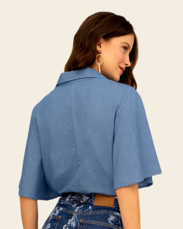Camisa manga corta amplia con botones funcionales#color_c68-rosado