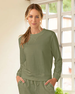 Camiseta manga larga  cuello redondo con fajón y mangas en rib#color_601-verde