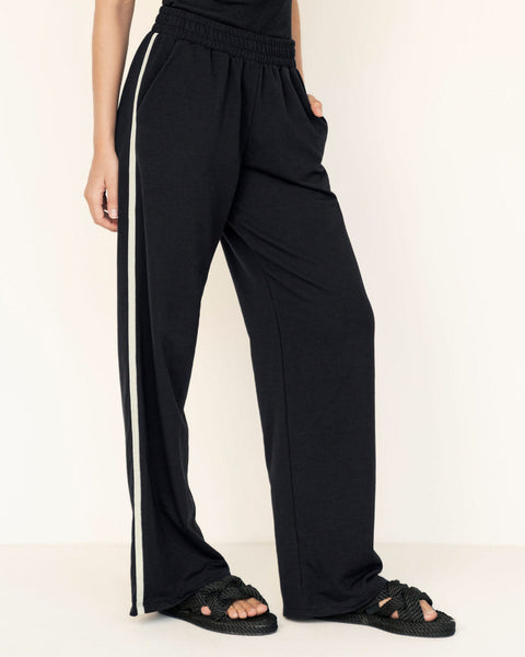 Pantalón de bota recta con elástico en cintura#color_700-negro