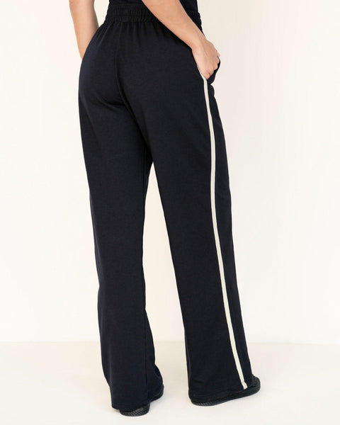 Pantalón de bota recta con elástico en cintura#color_700-negro