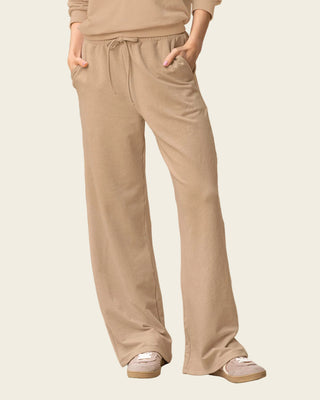 Pantalón bota amplia con elástico y tira anudable en cintura#color_c54-arena