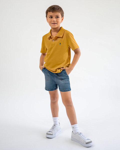 Camiseta tipo polo con botones  funcionales  para niño#color_847-mostaza