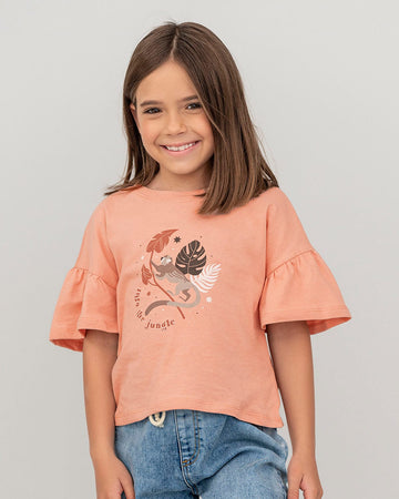 Camiseta manga corta con vuelo en bordes en mangas para niña#color_301-rosado