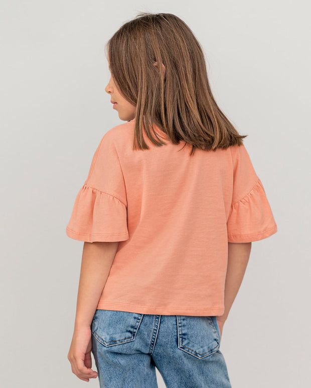 Camiseta manga corta con vuelo en bordes en mangas para niña#color_301-rosado