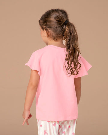 Camiseta de pijama manga corta con vuelo en bordes y estampado localizado#color_c68-rosado