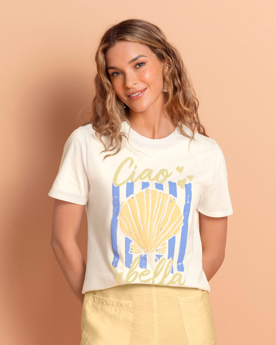 Camiseta en algodón manga corta con estampado localizado