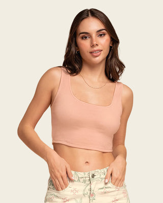 Camiseta manga sisa crop top en tejido acanalado#color_c26-rosado