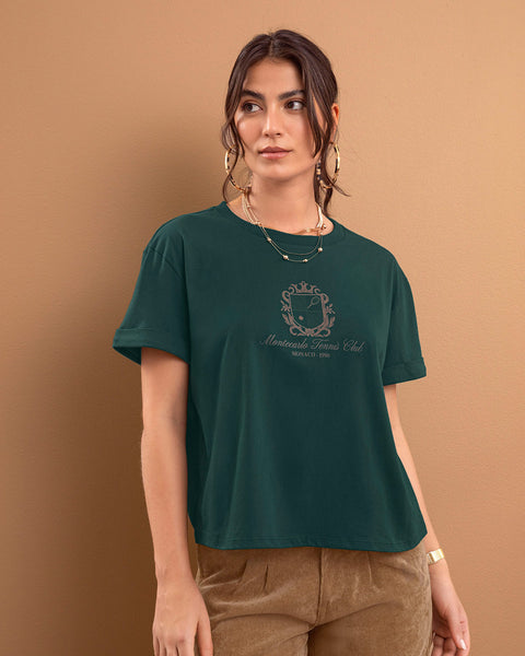 Camiseta básica manga corta con estampado#color_171-verde