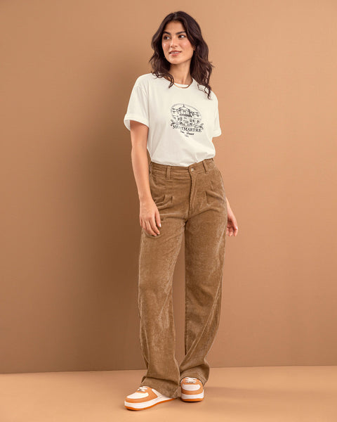 Camiseta básica manga corta con estampado#color_191-marfil