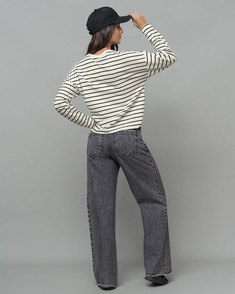 Pantalón tiro alto bota recta con bolsillo tipo cargo#color_092-gris
