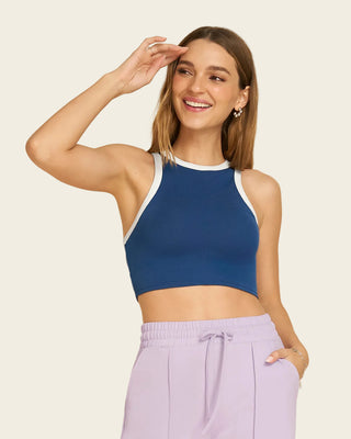 Camiseta crop top manga sisa cuello redondo#color_c41-azul-medio-mar