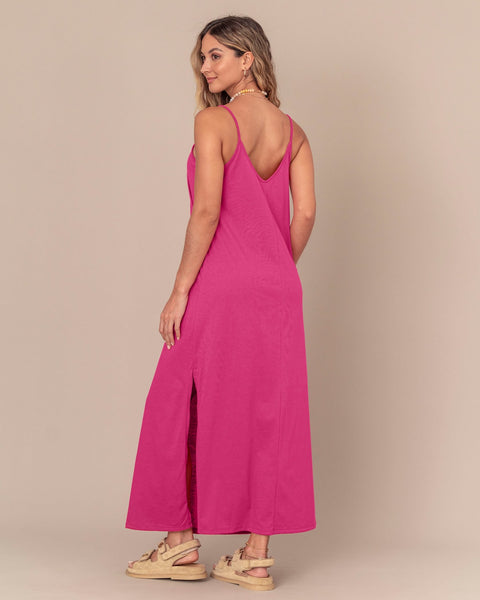 Vestido largo de tiritas con aberturas laterales#color_316-fucsia