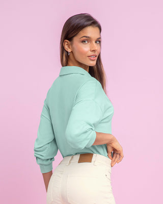 Camiseta manga larga tipo polo para mujer#color_198-verde-medio-menta