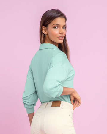 Camiseta manga larga tipo polo para mujer#color_198-verde-medio-menta