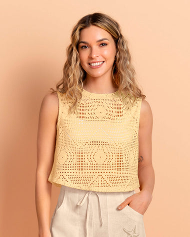 Camiseta crop top manga sisa con transparencia#color_c17-amarillo-claro-estampado
