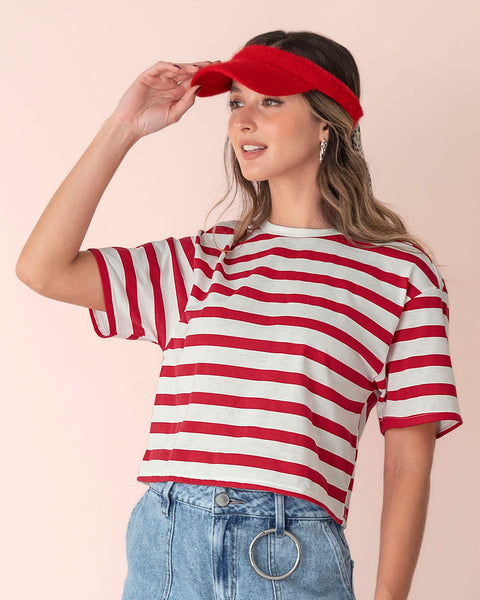 Camiseta manga corta silueta amplia#color_146-rayas-rojas-gruesas
