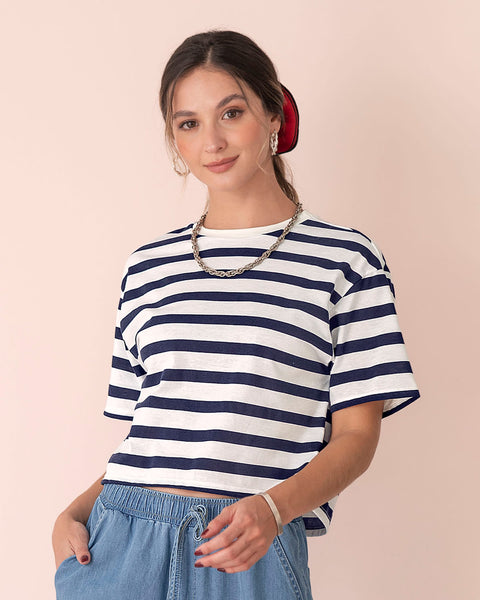 Camiseta manga corta silueta amplia#color_903-rayas-azules-gruesas