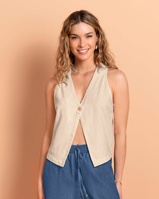 Chaleco manga sisa en tela tipo lino#color_084-arena