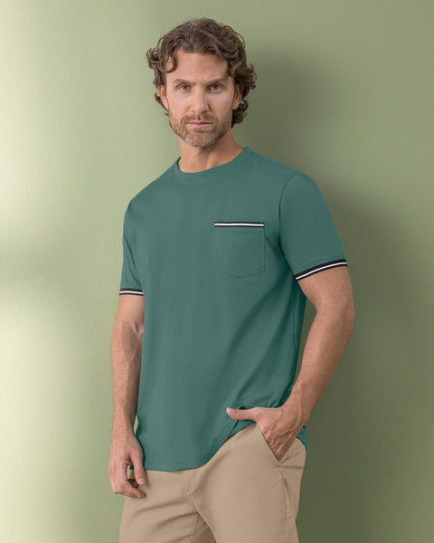 Camiseta manga corta con detalle tejido en mangas#color_063-verde-azul-palido