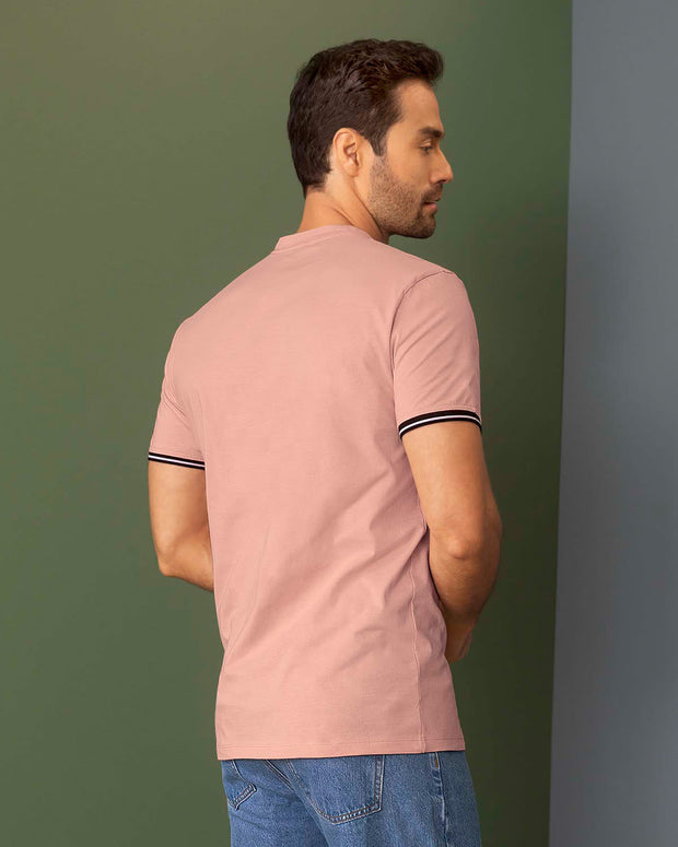 Camiseta manga corta con mangas tejidas#color_180-palo-de-rosa-claro