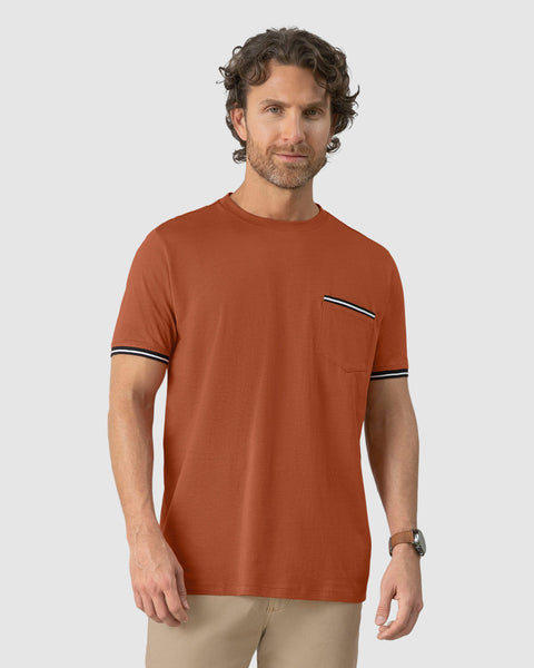 Camiseta manga corta con detalle tejido en mangas#color_a89-terracota